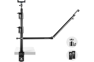 Kuro-sagol Tischstativ mit Zwei Magic Arm Kamera Schreibtisch Halterung Stativ 360° Kugelkopfarm, 39-80cm Einstellbar Lichtstativ Tisch Klemmstativ Handy Overhead Stativ für Live Streaming, Webcam