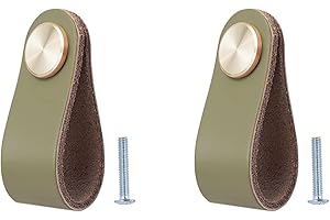 BOOLSFMAM Lot de 2 Poignée Meuble Cuir, Bouton de Portes Placard Poignee Cuir Bouton de Tiroir, Poignee de Meuble Vintage pour Armoires, Commode, Cuisine, Salle de Bain