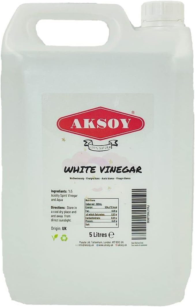 Aksoy Distilled White Spirit Vinegar 5L | Ideal for Cleaning, Pickling, Marinating, Cooking & Natural Weed Control – Multi-Purpose, Descaling & Odour Removal