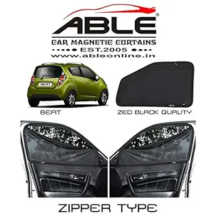 Able Zed Black Car Magnetic Sun Shade Curtains with Zipper for Chevrolet Beat Set of 4