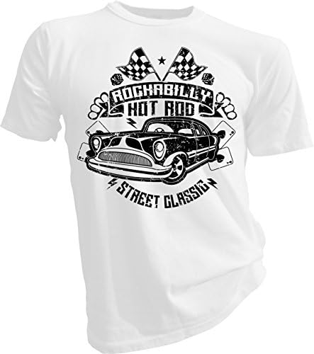 LAH Fabrics Rockabilly Hot Rod, Fruit of The Loom White Unisex T-Shirt (XXXXX-Large)