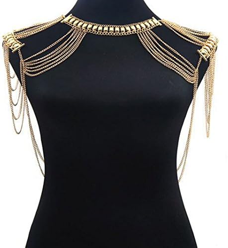 Shlonger Womens Jewelry Tassel Vest Belly Chains Beach Bikini Swimsuit Harness Necklace Body Shoulder Chains Harness Gold
