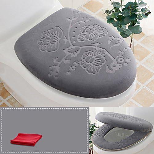 Toilet cushion ,Luxury toilet seat cover 2 Pack set (Lid cover & Tank cover) Bathroom zipper super warm soft comfy-A