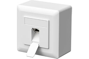 FGB Prise réseau universelle - Prise de données CAT6a - 1 port RJ45 - Montage en saillie ou encastré - 10 Gigabit Ethernet - Prise LAN - Pour câble réseau - Câble de pose - Blanc