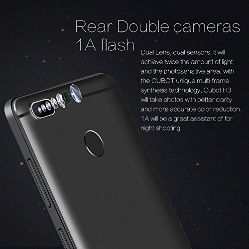 CubotÂ H3 - 4G Smartphone, Handy ohne Vertrag, 5.0 Zoll, Android 7.0, MT6737 1.3GHz Octa-Core, 3GB RAM 32GB ROM, 6000mAh, Fingerprintsensor ID, Frontkamera + Dual Back-Kamera, Dual SIM Dual Standby (Schwarz)