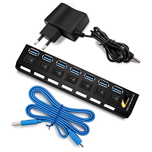 ONCHOICE 7 Port USB 3.0 Mit 1M USB Kable Schalter Hub Ladegerät mit Eur 5V USB Power Adapter unabhängige externe Ladegerät im Lieferumfang enthalten Ultrabooks Laptop Tablet PC und Mac EUR