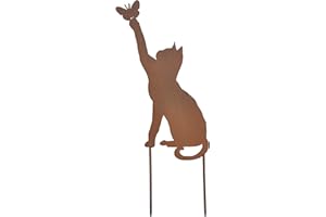GENERIC 通用 Rusty Cat Garden Stake, Height 41 cm, Great Garden Decoration Made of Rust Metal, Decorative Rust Look, Rust Figures Animals, Metal Rust Garden Decoration Patina Rusty Flower Bed Stake