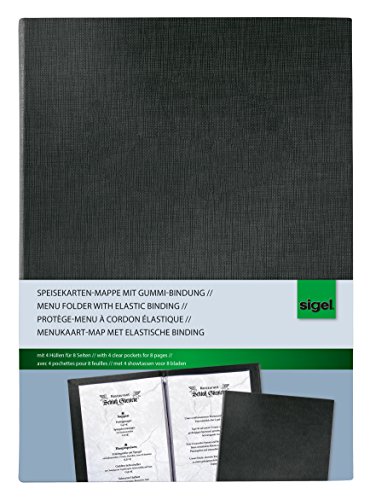Sigel SM110 Speisekarten-Mappe mit Gummi-Bindung für A4, schwarz - auch in A5