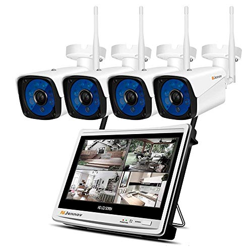 Preisvergleich Produktbild Drahtloses Überwachungskamera-System HD 1080P Überwachungskamera-System Drahtloser 12" Monitor mit 4 Kanal WiFi IP-Kamera mit 65ft Nachtsicht-im Freien CCTV-Kamera-Videoüberwachung