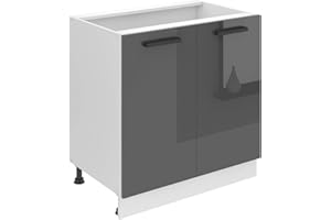 ‎B BELINI GROUP Belini Unterschrank Küche, Küchenunterschrank 80 cm Breite. SD Küchenunterschrank ohne Arbeitsplatte. Küchenschrank mit 2 Türen, Silber Hochglanz