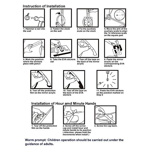 FAS1 Moderne DIY Große Wanduhr Big Armbanduhr Aufkleber 3D Aufkleber Spiegel Effekt Acryl Wanduhr Home Office Abnehmbarer Dekoration (Akku Nicht Enthalten) Schwarz - 6