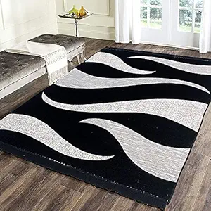 Sparrow World Designer Superfine Exclusive Chenille yarn Velvet Carpet | 5 Feet x 7 Feet | - (Black)
