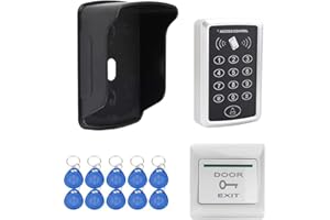 YAVIS RFID-Zutrittskontrollsystem, unabhängig, Kartenleser, Tastatur + Regenhülle + Ausgangsknopf für Zugangskontrollsystem, 1000 Benutzer + 10 Türen – Schlüssel 125 kHz