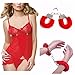 Billebon Combo of Women Hot Sexy Lingerie Mini Babydoll Sleepwear Strap lace Dress Red and Red Furry Handcuff. RS.699.00