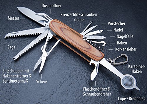 PEARL 16in1-Multifunktions-Taschenmesser aus Edelstahl mit Echt-Holz-Griff - 4