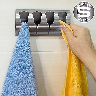 Tatkraft Florida Porte Serviette Adhésif Patère Salle de Bain 4 Crochets Inox