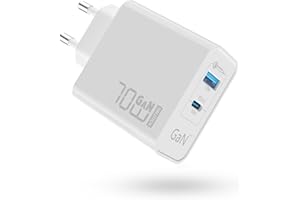 OBLITZON 70W USB C Chargeur Rapide, 2 Ports PD GaN Chargeur Adaptateur Type C pour MacBook Pro/Air, Dell XPS 15, Google Pixel, iPhone 14/13, iPad Pro, Samsung Galaxy S22/S21