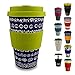 Produktbild Morgenheld  Dein trendiger Bambusbecher | umweltfreundlicher Coffee-to-Go-Becher | nachhaltiger Kaffeebecher mit Silikondeckel und Banderole in coolem Design 400 ml Füllmenge (Blacky - grün)
