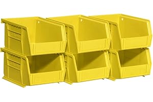 Akro-Mils 08212YELLO 30210 AkroBins Plastic Hanging Stackable Storage Organizer Bin, 5-Inch x 4-Inch x 3-Inch, Yellow, 6-Pack
