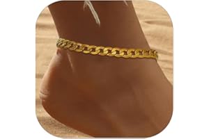 Richsteel Pulseras para Tobillo para Mujeres Hombres, Tobilleras de Cadenas Cubanas/Italianas/Espigas 21cm/23cm Largo +5cm Extensión, Joyero Incluido