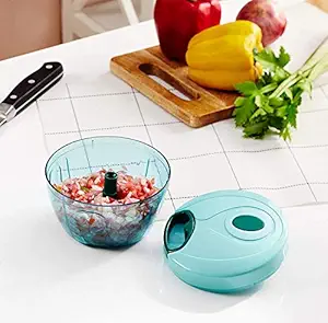 MICASHU Chopper Pro Mini with 4 Blades Plastic Multipurpose Compact Manual Chopper dori/Rope Chopper Dicer Handheld, Vegetable/Fruit/Salad/Beater/Juicer Cutting Machine for Kitchen