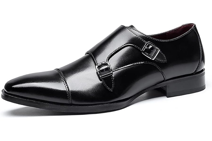 Kanggrei Monk Strap Monk Leather Smooth Toe Men's Shoes with Double Buckle Elegant Oxford Leather Formal Business Casual Shoes