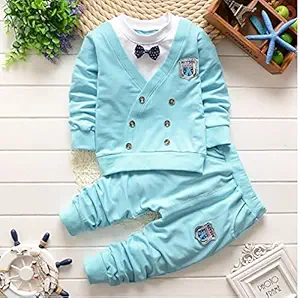 Panthi Empex Baby Boys and Girls Cotton Blazer Style Shirt and Pant Set w || Size : 18-24 Month, 1-2 Years, 3-4 Years,4-5 Years,5-6 Years (Sky Blue, 4-5 Years)
