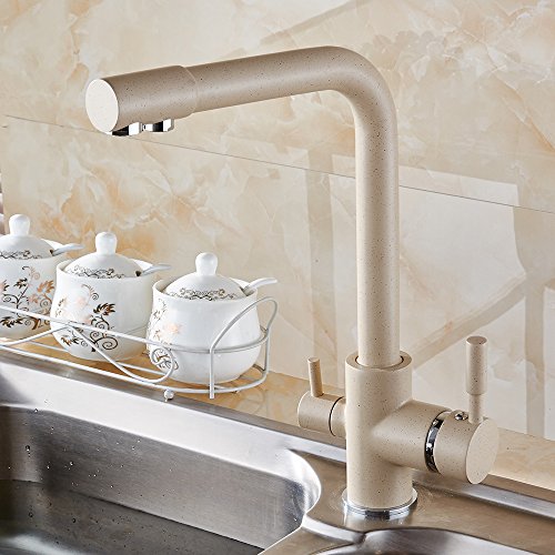 Küche Wasserfilter Hahn, 2-Griff Beige mit Dot Spültisch Deck Mount Armatur Warm-und Kalt Mischer,WF-0175MD - 3