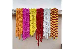 Buycrafty 5 pack Mixed Artificial Marigold flower garlands 5 ft long- for use in parties, celebrations, Indian weddings, Indian themed event, decorations, house christmas