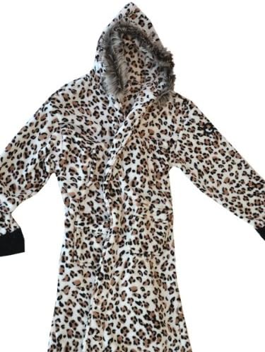 Leopard Print Q Fleece Parka Dressing Gown