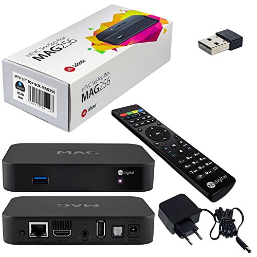 MAG 256 Original IPTV SET TOP BOX Multimedia Player Internet TV IP Receiver (HEVC H.256 fähig) + WLAN WIFI Adapter Nano