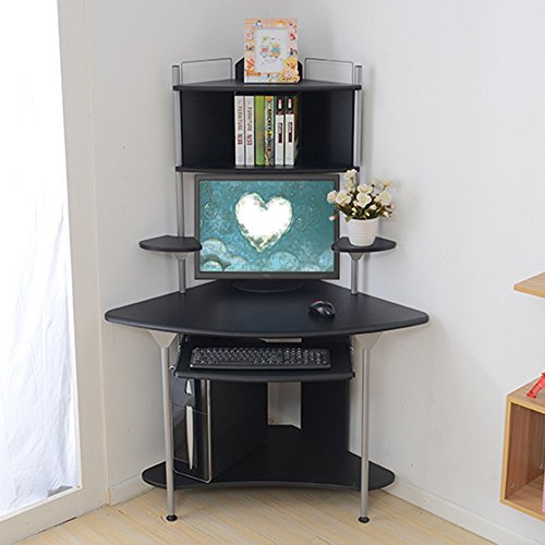 Preisvergleich Produktbild Tische ZR- Desktop Computertisch Dreieckstisch Ecke Home-Desk Bücherregal Mehrschichtiges Eckregal Computerstation Ecktisch (Farbe : Schwarz)