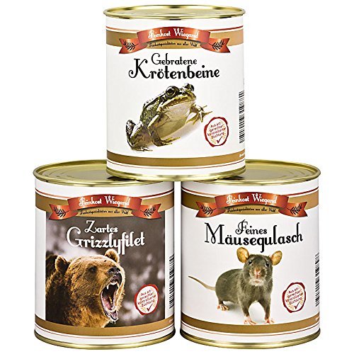 3er Set aus der Dose - Krötenbeine, Mäusegulasch, Grizzlyfilet - Scherzartikel - Spaßgeschenk - Weihnachtsgeschenk - Geburtstagsgeschenk - Wichtelgeschenk 3er Set aus der Dose - Krötenbeine, Mäusegulasch, Grizzlyfilet - Scherzartikel - Spaßgeschenk - Weihnachtsgeschenk - Geburtstagsgeschenk - Wichtelgeschenk
