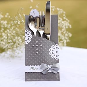 12 Bestecktaschen Platzkarten Serviettentaschen Tischdeko mit Name Handarbeit binnbonn