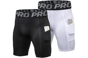 LNFINTDO 2 Pack Mens Compression Shorts with Phone Pocket Gym Running Sports Underwear Base Layer Shorts Quick-Drying Workout Cycling Rugby Shorts