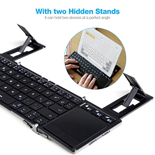 Faltbare Bluetooth Tastatur, EC Technology Portable Faltbare Wireless Keyboard mit Multi Touchpad, Halter, Touch Keyboard für Android Windows iOS – Silber - 2