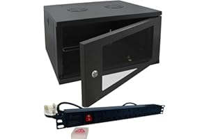 DATA ZONE 6u 450mm 19" Black Wall Mounted Data Cabinet, with 6 way PDU Power Distribution Unit