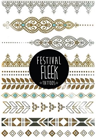 Vintage Bracelets ✮ Premium Designer Luxury Metallic Gold &amp; Silver Flash Temporary Body Tattoos for Festivals / Ibiza (Large A5 Size)