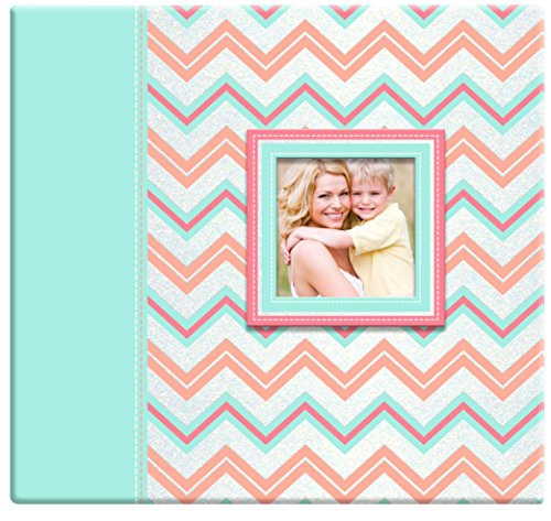 MCS MBI Industries Pastel Glitter Chevron Scrapbook Album with 12 by 12 Inch Top Load Pages, 13.5 by 12.625 Overall, silver, Blue