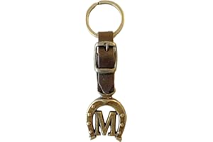 JA Horse Llavero de piel, cobre, herradura, caballo, jinete, letra A-Z, fabricado en Europa