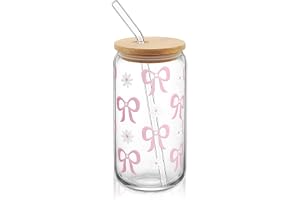 Hebterrka Aesthetic Clean Girl dryckesglas med lock och sugrör, glas med rosa sladd, inklusive glas-sugrör, metall-sugrör och