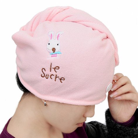 2PCS Magic Microfiber Hair-Drying Towel Cap Bath Head Wrap-Pink