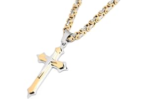 Schmuck-Checker Herren Halskette mit Kreuz-Anhänger in silber & gold aus hochwertigem 316L Edelstahl Königskette Männer Geschenk