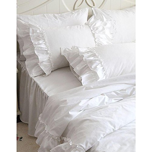 Royllent Kissenhülle 48 cm × 74 cm, Luxus Baumwolle bestickt mit Spitzenrüschen, zur Heimdekoration 05 - 2