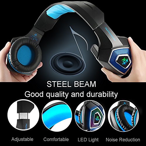 Gaming Headset fÃ¼r PS4, 3.5mm Surround Sound Kabelgebundenes Headset mit Mikrofon, Buntes LED-Licht, KopfhÃ¶rer fÃ¼r Laptop, Mac, Xbox One, Tablet, PC, Smartphone (Blau)