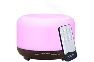 Hantoc Humidificador Aromaterapia Ultrasónico 450ml, Difusores de Aceite Perfumado Lámpara LED Colorida con Función Control Remoto para Yoga Salon SPA Vivir,Dormir, Bañarse