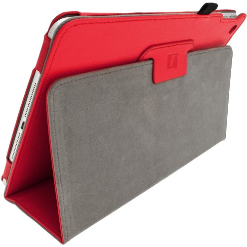 igadgitz Rot PU Ledertasche Hülle Folie für Apple iPad Air 2013 Mit Multi-Winkel Betrachtungs-stand + Auto Sleep/Wake + Displayschutzfolie - 5