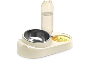 Marchul Gamelle pour Chat en Acier Inoxydable, gamelle d'eau par gravité pour Chat avec Bouteille Distributeur d'eau Automatique, gamelle de Nourriture inclinée pour Chats et Petits Chiens