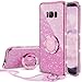 Produktbild Samsung Galaxy S8 Plus Hülle Mädchen, Glitzer S8 Plus Handyhülle mit 360 Grad Ständer Ring Schutzhülle Diamant Süße Bling Glitzer Mädchen Frauen Hülle für Samsung Galaxy S8 Plus- Kirschblüten-Rosa