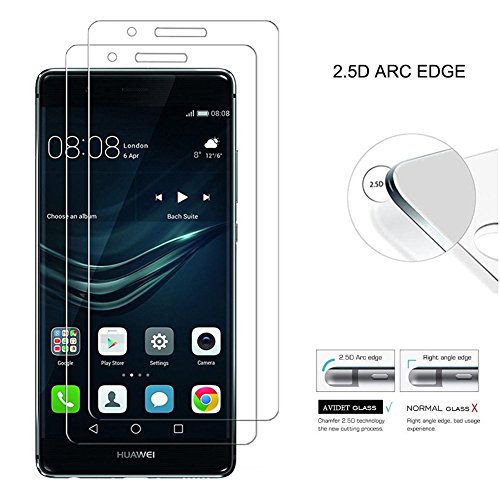 EasyULT  2 Pack  Protector de Pantalla Huawei P9 Lite  Protector de Pantalla de Cristal Vidrio Templado para Huawei P9 Lite Transparente Dureza de Grado 9H  Espesor 0 26 mm  2 5D Round Edge 